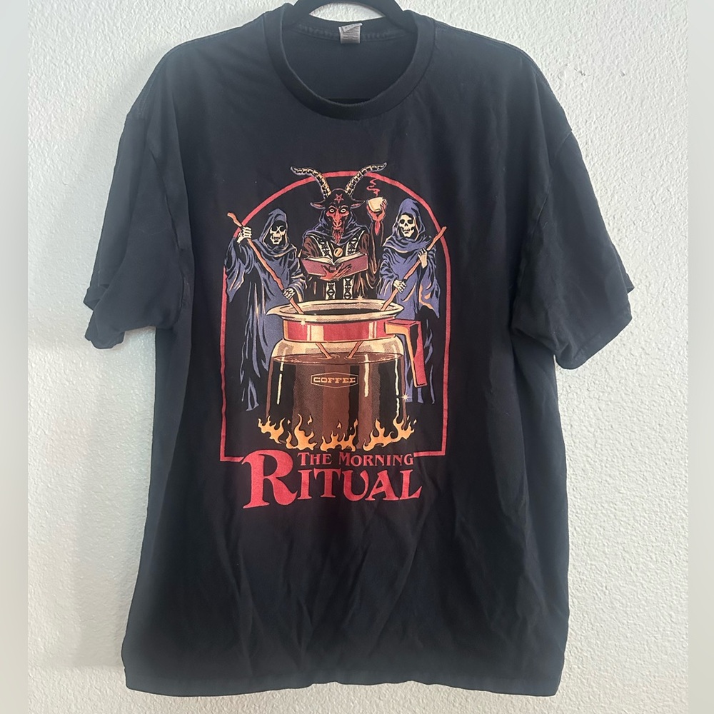 Satanic morning ritual coffee graphic tee